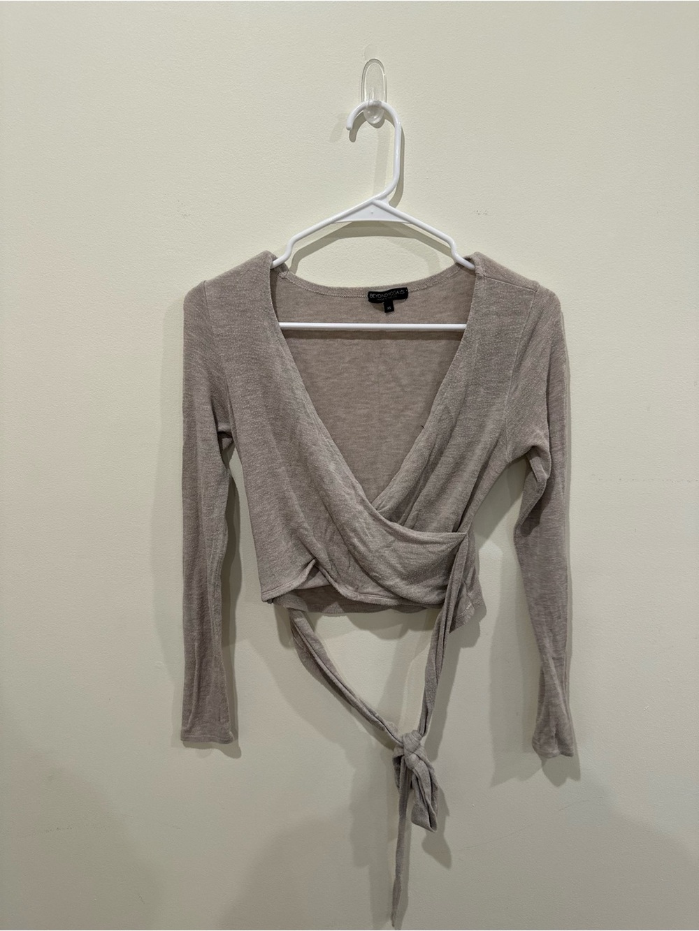 Beyond Yoga Taupe Wrap Crop Top with Tie
